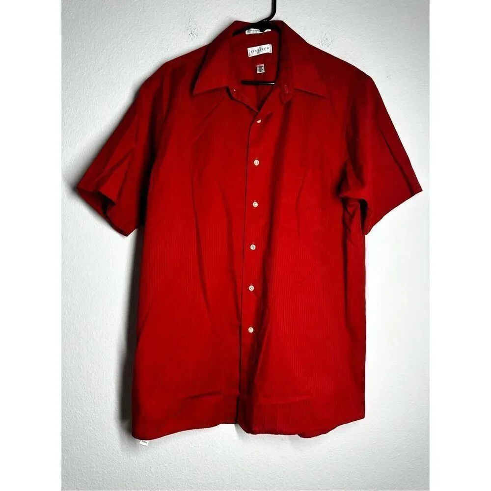 Van Heusen Shirt Mens Short Sleeve Red Button Up Satin Strip Sz 16,5/ L